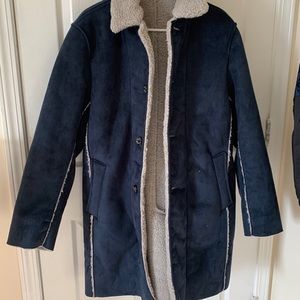 Men’s Winter Sherpa Long Overcoat - Blue w/fitpics